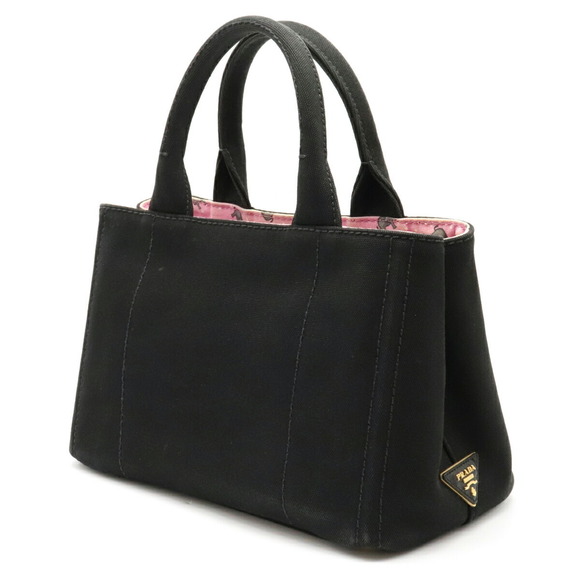 Prada Pattern Black Canapa Bag Elephant Pink Nero Tote - Picture 1 of 8